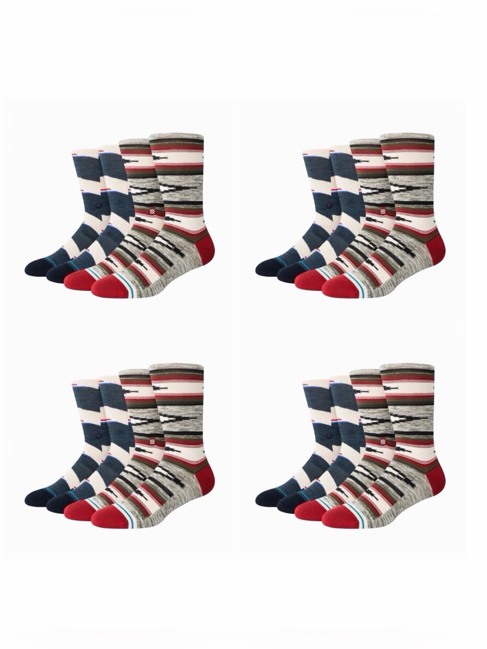 STANCE Striped Blanket Crew Socks - 2 Pack - Size Large - 4 Sets (8 Pairs)